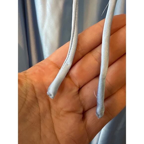 Mac Duggal Powder Blue Satin High Slit Gown Size 8 Evening Dress - Picture 10 of 15